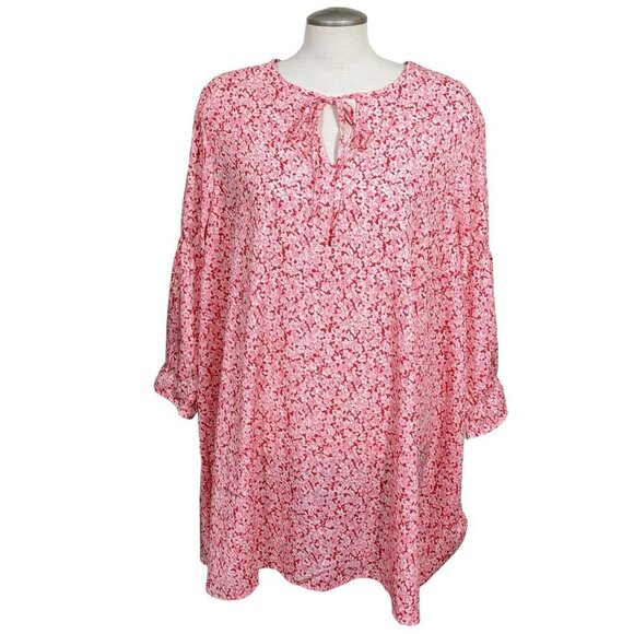 Vero Moda Women 16 Blouse Pink Red Ditsy Floral Bell Sleeve Tie Spring Bloomcore - Picture 1 of 8